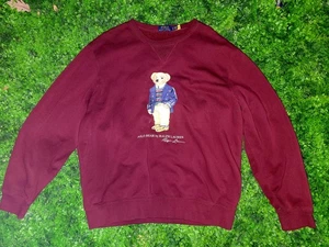 POLO RALPH LAUREN Uomo Borgogna Polo Orso Pullover in Pile Felpa X-Large - Foto 1 di 3