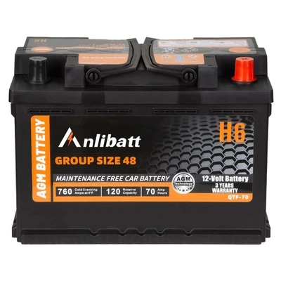 AGM Start Stop Battery Group 48 760CCA 12V 70Ah H6 Maintenance Free Car Battery - Image 1 of 4