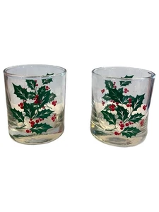 Four Gorgeous Vintage Indiana Glass Mistletoe Rocks Glasses Holidays Christmas - Picture 1 of 6