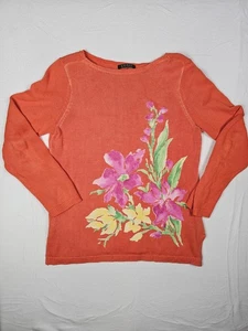 Lauren Ralph Lauren Damen Leinenmischung Pullover Größe L Orange Blumen Party - Bild 1 von 7