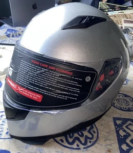 Unused ILM Full Face Silver MOTORCYCLE Helmet Model 313 w/ Bag & Box Size XL - Picture 1 of 8