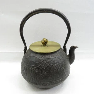 Antigua tetera japonesa de hierro fundido Tetsubin del siglo XIX - ¡Firmada! - Imagen 1 de 12