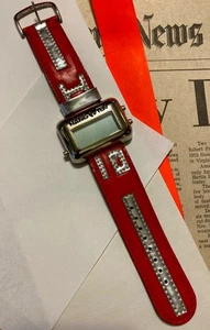 Rare Vintage 90’s Water-resistant Silver Surfer Red Leather Strap Digital Watch - Bild 1 von 11