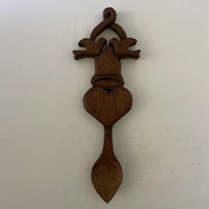 Campana Cuore in Legno 2 Uccellini Cucchiaio Amore Gallese, Legno Intagliato - Foto 1 di 4