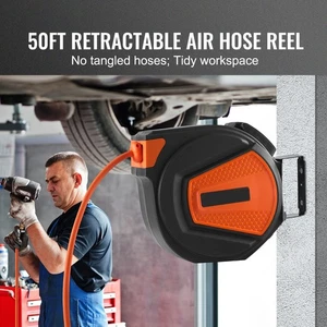 Retractable Air Hose Reel 3/8 IN x 50 FT Hybrid Enclosed Air Hose 300 PSI New = - Picture 1 of 11