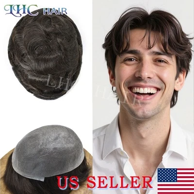 Sistema de cabelo humano toupee pele fina masculino loop em V PU peça de cabelo invisível para homens - Imagem 1 de 4