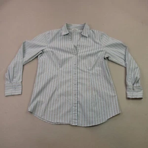 J Jill Shirt Womens Small Petite Long Sleeve Button Front V Neck Blue Stripes - Picture 1 of 12