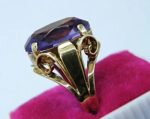 14k Antique Gold Amethyst RING Oval 6ct Faceted Solitaire Gem Sz 8 - Picture 1 of 10