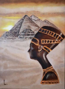Nefertiti Original oil painting Egyptian Goddess Queen 100% Handmade 12x16 in - Picture 1 of 7