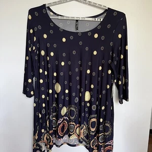 White Mark NWT Women’s Size 3XL Top Blue Circles 3/4 Sleeves Pullover Tunic - Picture 1 of 9