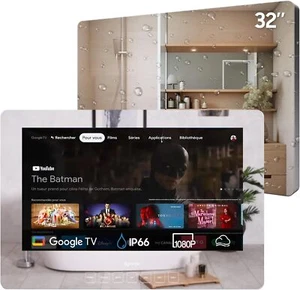 32 Zoll Badezimmer Fernseher Badspiegel Google TV IP66 Wasserdicht Wandhalterung - Bild 1 von 10