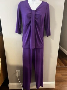 CSC Womens Two Piece Pant Lounge Set Sz XS Purple Long Sleeve No Iron NEW - Picture 1 of 15