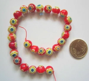 Perlas bola cristal milflores 8 mm X 26 UNIDADES rojo anaranjado abalorios - Photo 1/4