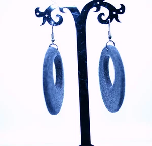 Long Drop Dangle Grey Velvet Earrings 1980' - Picture 1 of 2