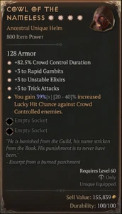 Cowl of the Namless 4GA 39% Rogue Diablo 4 ETERNAL REALM NON-SEASON SC D4 PS5 Xb - Picture 1 of 1