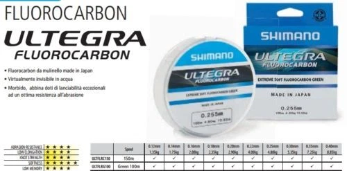 MONOFILO SHIMANO ULTEGRA FLUOROCARBON  100% 150 MT DA MULINELLO AGONISMO - Immagine 1 di 1