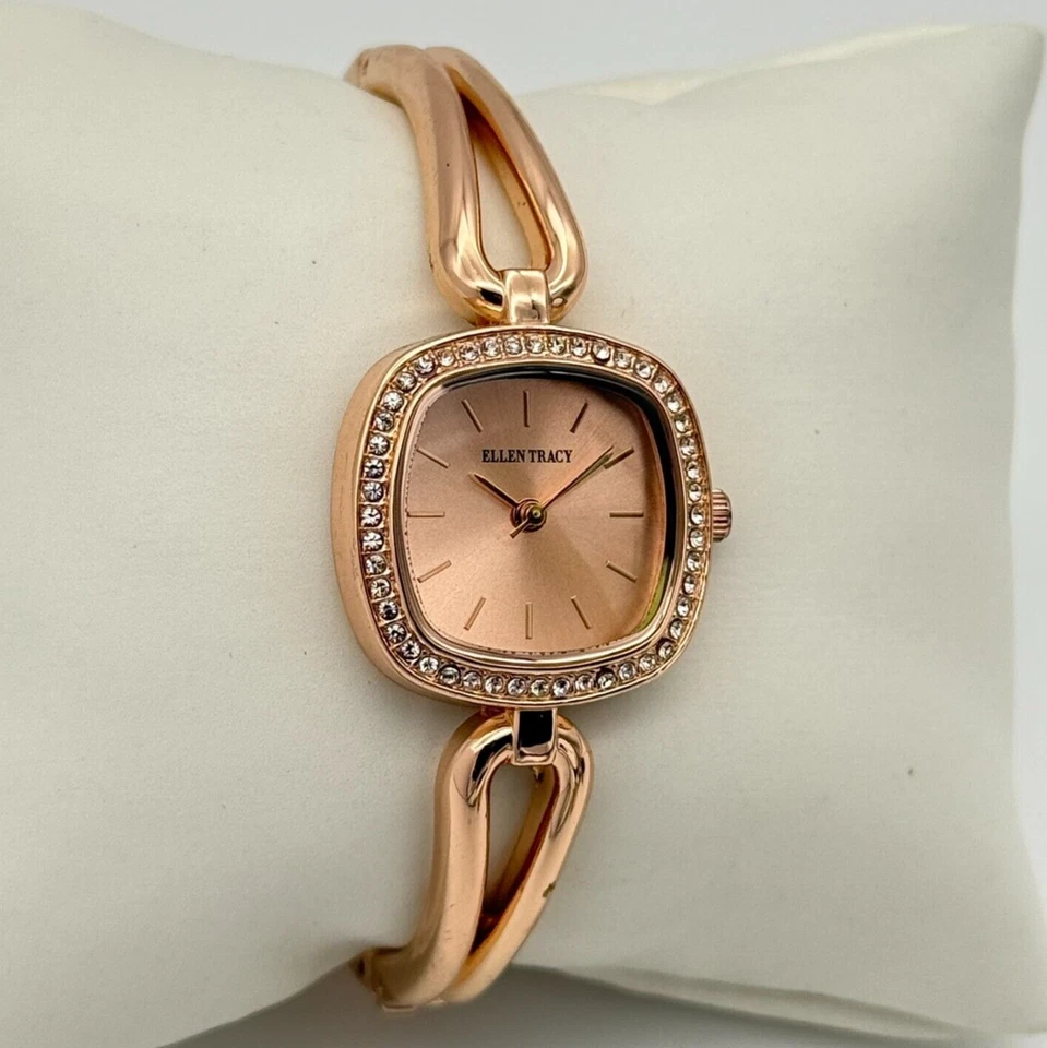 NOVO Relógio Feminino ELLEN TRACY Tom Ouro Rosa, Pulseira Articulada de Cristal, ETJ8165RG - Imagem 1 de 4