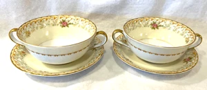 Vintage Noritake Floral Handled FRUIT/ Cream SOUP bowls with SAUCERS Set of 2 - Picture 1 of 6