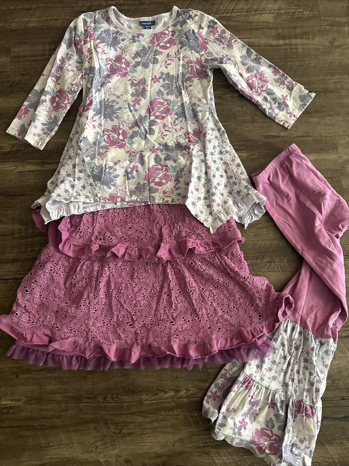 Naarjie Niñas 10 O 7 Top Falda Leggings Pantalón Conjunto Floral Orquídea Lote Foto 1 de 1