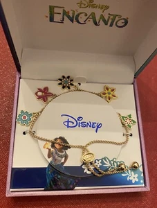 Disney Jewelry Enchanto Bolo Gold Tone Bracelet With Flower Charms NIP - Picture 1 of 3