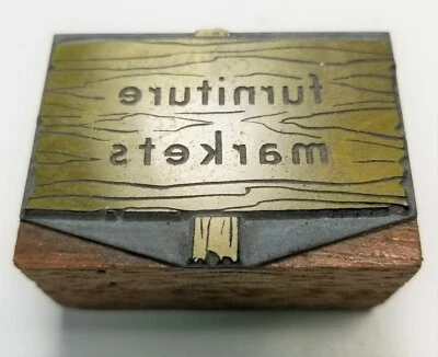 Vintage Wood Metal Printing Block Stamp "Furniture Markets"  S1 - Image 1 of 2
