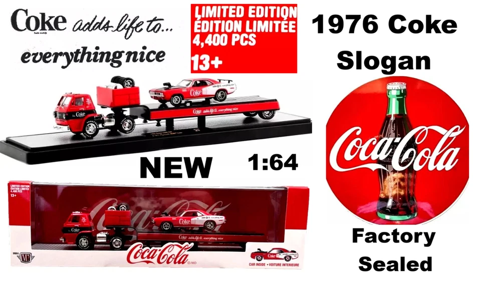 Coca-Cola 1969 Ford F-250 Pickup Truck '49 Mercury Car & Trailer 1 64 Diecast