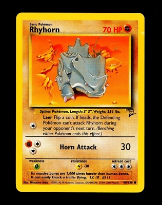 2000 Pokemon RHYHORN Base Set 2 Edition INK ERROR Non Holo MISPRINT Card 90/130 - Image 1 of 3