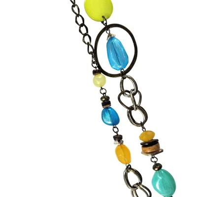 Collar Amarillo Azul Verde Rubí Rd Cadena Cuentas Tono Latón Boho Mujer Joyería Foto 1 de 4