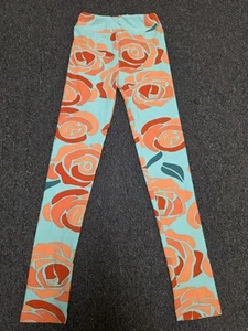 Lularoe L/XL Leggings kids- Geometric/ Floral- Bright Colorful Mint, & Oranges - Picture 1 of 3