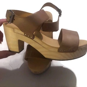 Anthropologie Nisolo All Day Open Toe Wooden Clog Heel Leather Size 7.5 - Picture 1 of 9