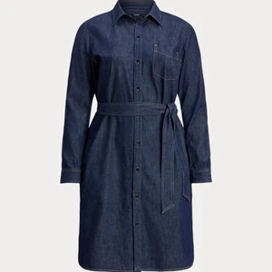 Lauren Ralph Lauren Denim Twill Point Collar Long Sleeve Shirt Dress Women Large - Picture 1 of 13