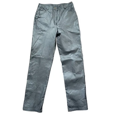 Pantalones de Cuero Vintage 10T Negros Cintura Alta Pierna Recta Metrostyle Sexy Motociclista Foto 1 de 4