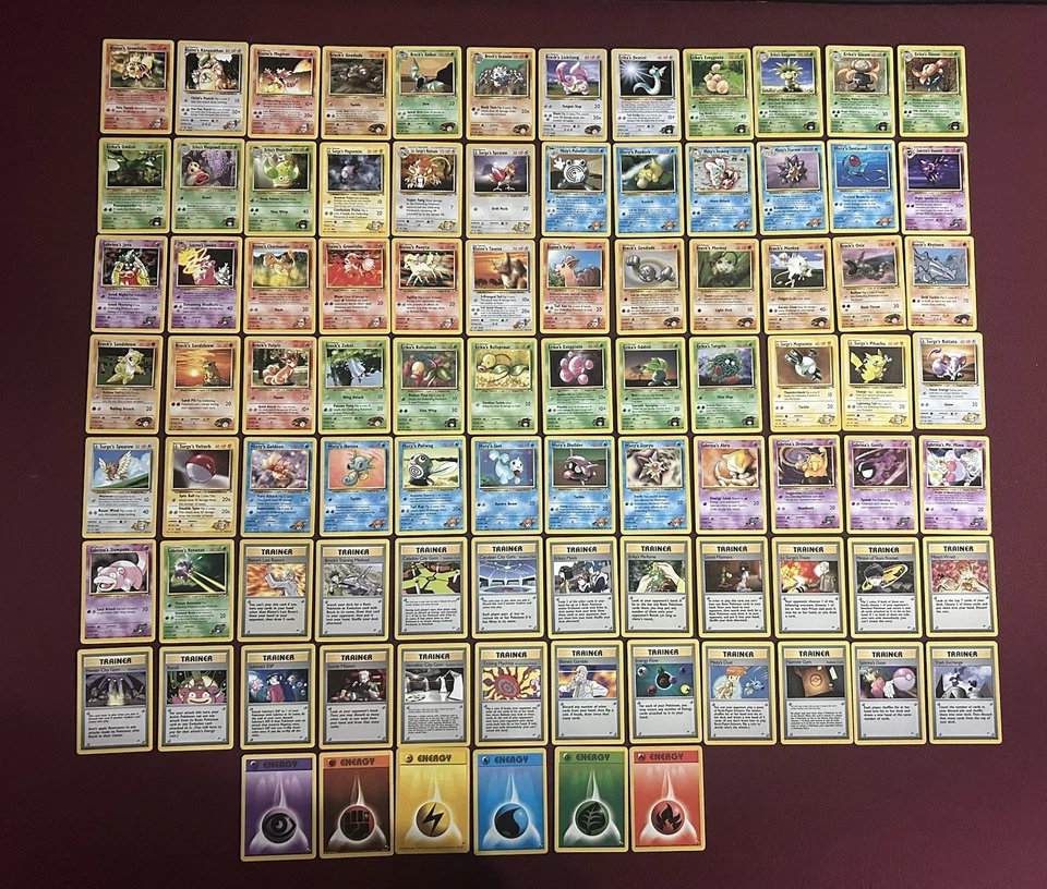 Pokemon Gym Heroes conjunto completo comum e incomum LP/NM + 3 pacotes vazios - Imagem 1 de 2