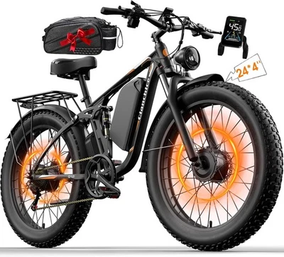 Bicicleta Eléctrica 5000W 52V 34Ah 45MPH Largo Alcance 24" Neumático Graso Adulto Doble Suspensión Foto 1 de 4