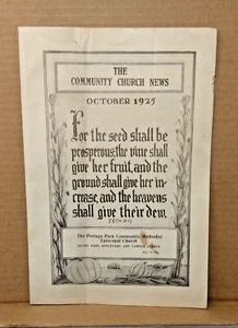 Folleto de noticias de la Iglesia de Chicago de octubre de 1925 Portage Park Comunidad Metodista Episcopal - Imagen 1 de 8