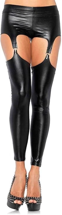 Leg Avenue Wet Look Garter Leggings, Small - Image 1 of 1