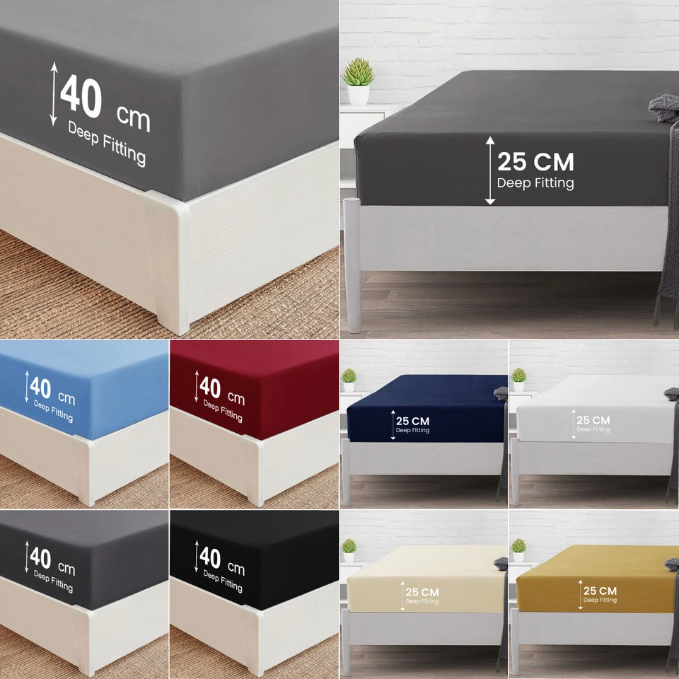 25CM / 40CM EXTRA DEEP Fitted Sheet Single Double Super King Bed Size OR Pillows - Image 1 of 3