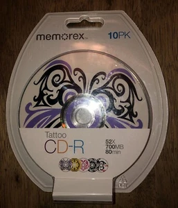 Memorex CD-R 10 Pack Tattoo 52X 700MB 80min Recordable CD-R Sealed NEW - Afbeelding 1 van 2
