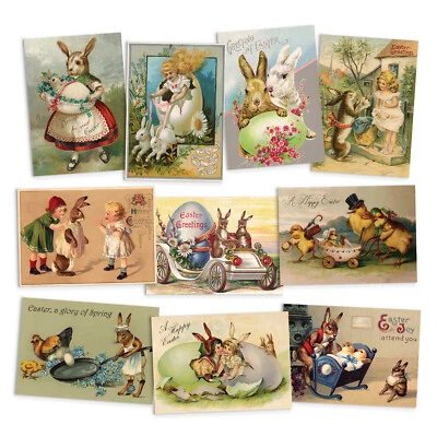 Victorian Easter Postcards Card 10 Set Collection Weird Creepy Funny Unique Cute - Image 1 of 4
