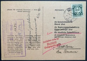 WWII Holocaust Czech police postal card BETTLERN ZEBRAK-NEUDORF NOVA VES 1942 - Picture 1 of 2