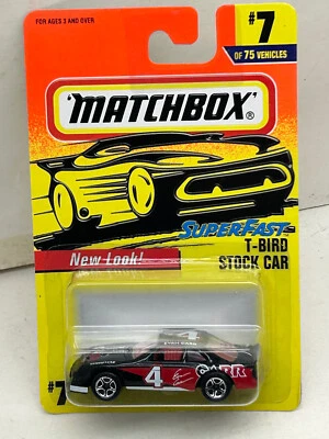 1996 MATCHBOX SUPERFAST MB 7 FORD T-BIRD STOCK CAR 4 CARR NEW ON CARD - Image 1 of 3