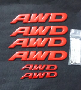 AWD Matte Red Metal 1x Big Grille Emblem + 3x Sticker + 2x Small Badge Decal 4x4 - Picture 1 of 22