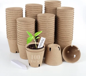 100PCS Peat Pots, 3.15Inch Seed Starting Pots with Drainage Holes round Nursery - Picture 1 of 12