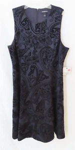 Vestido Liz Claiborne Flocado Azul y Negro Sin Mangas Elástico Talla 16 Nuevo con Etiquetas - Imagen 1 de 3