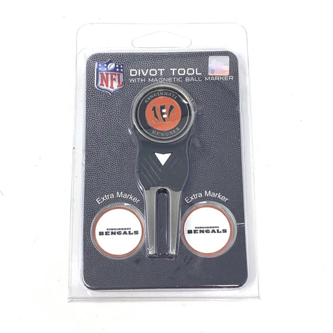 NFL Cincinnati Bengals Golf Divot Tool with 3 Ball Markers Football Logo Cover