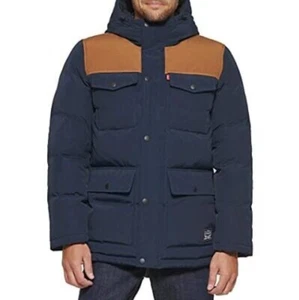 Levi's Parka Uomo Arctic Cloth Trapuntato Performance, Marrone Navy/Worker Taglia L - Foto 1 di 2
