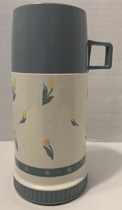 Vintage Flower Thermos Roses / Tulips Blue Cup Model 2821 28F MS. 38606 - Picture 1 of 14
