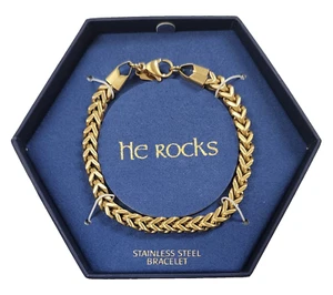 Nuevo HE ROCKS Oro Tono Acero Inoxidable 6MM Cadena Franco MEN'S Pulsera - - Imagen 1 de 5