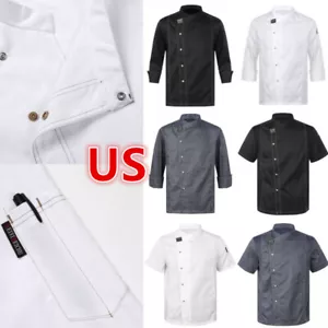 Unisex Men Women Breathable Chef Jacket Cooking Coats Canteen Work Uniform - Picture 1 of 88