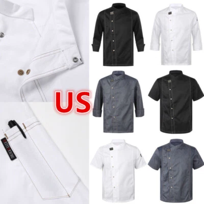 Unisex Men Women Breathable Chef Jacket Cooking Coats Canteen Work Uniform - Image 1 of 4